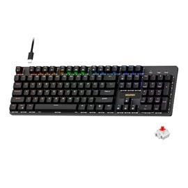 Newmen GM325Pro Mechanical Keyboard,104 Keys Rainbow LED Backlit Wired Gaming Keyboards,Hot-Swap Metal Panel ABS Black Keycaps Gaming Mechanical Keyboard for Windows Laptop PC Linear Red Switches