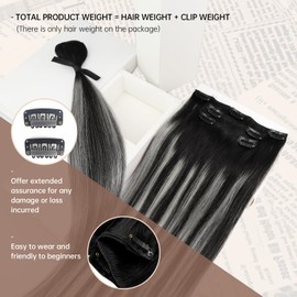 Sunny Hair Clip in Hair Extensions Straight Human Hair Clip in Extensions Remy Clip in Hair Extensions Real Human Hair Extensions Clip ins Black Ombre Grey Blonde with Black Full Head 24inch
