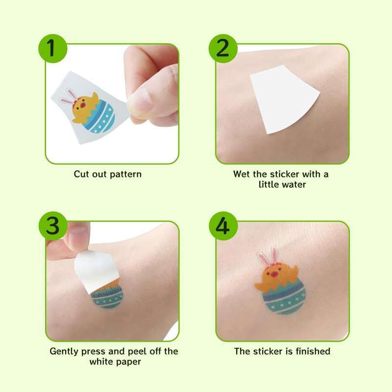 RUIOMII Pack of 10 Easter tattoos with luminous effect, waterproof