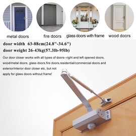 Onarway Quiet-Close Door Closer for Home: Hydraulic Automatic with Adjustable Speed for Residential Doors (57.3-95lbs) | Soft Close & Easy Install (Size 2)