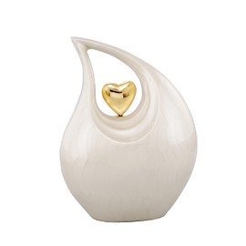 Cremation Urn Heart of Love Urn for Human Ashes – Cremation Urn for Funeral, Columbarium or Home, Cremation Urns for Human Ashes.220cubic inch- with Velvet Bag. (White Gold Heart Large)