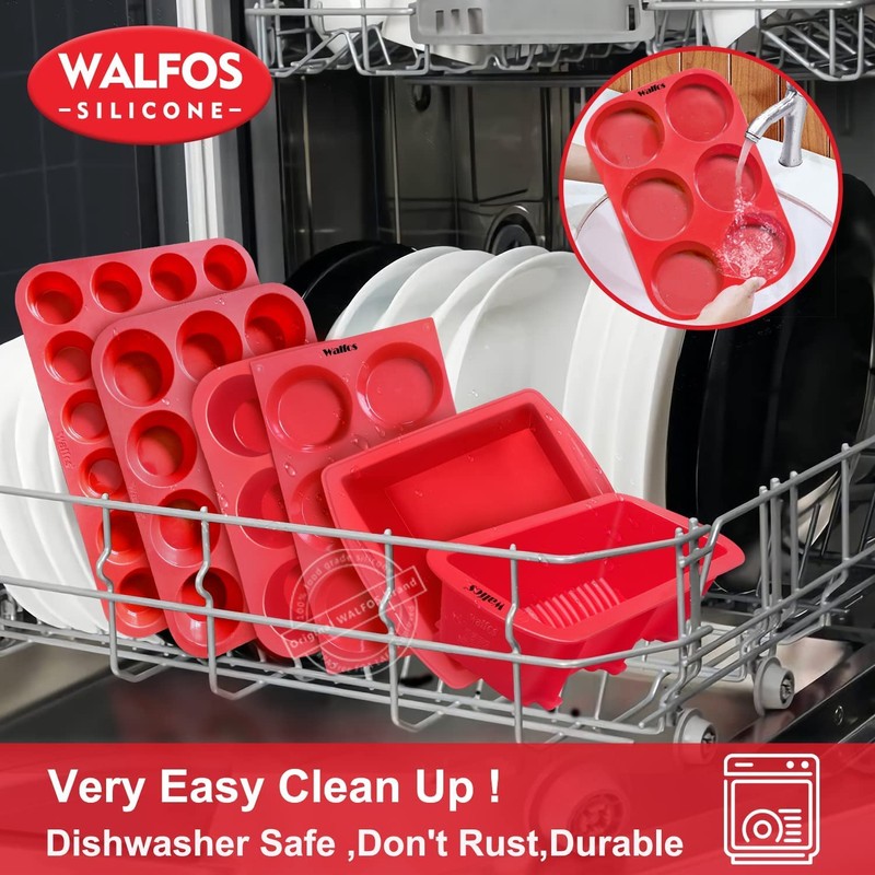 Walfos Silicone Muffin Top Pans for Baking 4inch Jumbo Size,