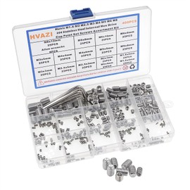 HVAZI 400PCS Metric M1.6 M2 M2.5 M3 M4 M5 M6 M8 304 Stainless Steel Internal Hex Drive Cup Point Set Screws Assortment Kit,with Allen wrenchs
