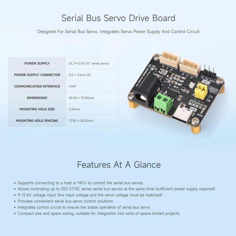 Waveshare 2 x Serial Bus Servo Driver Board, Integrates Servo