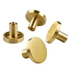 4 Pieces Solid Brass Round Single Hole Small Handle Cabinet Door Round Handle Brass Knob with Screws Interior Furniture Handle Furniture Handle Gold (20 mm x 25 mm)