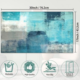 Teal and Grey Abstract Art Painting Door Mat for Front Door, Entryway, 17x30 Inch Welcome Mat for Garden, Garage, Patio, Home, Porch Decor