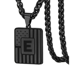 TenrSteel E Necklace Black Initial Chain Letter Dog Tag Necklace for Men Guys Military Jewelry