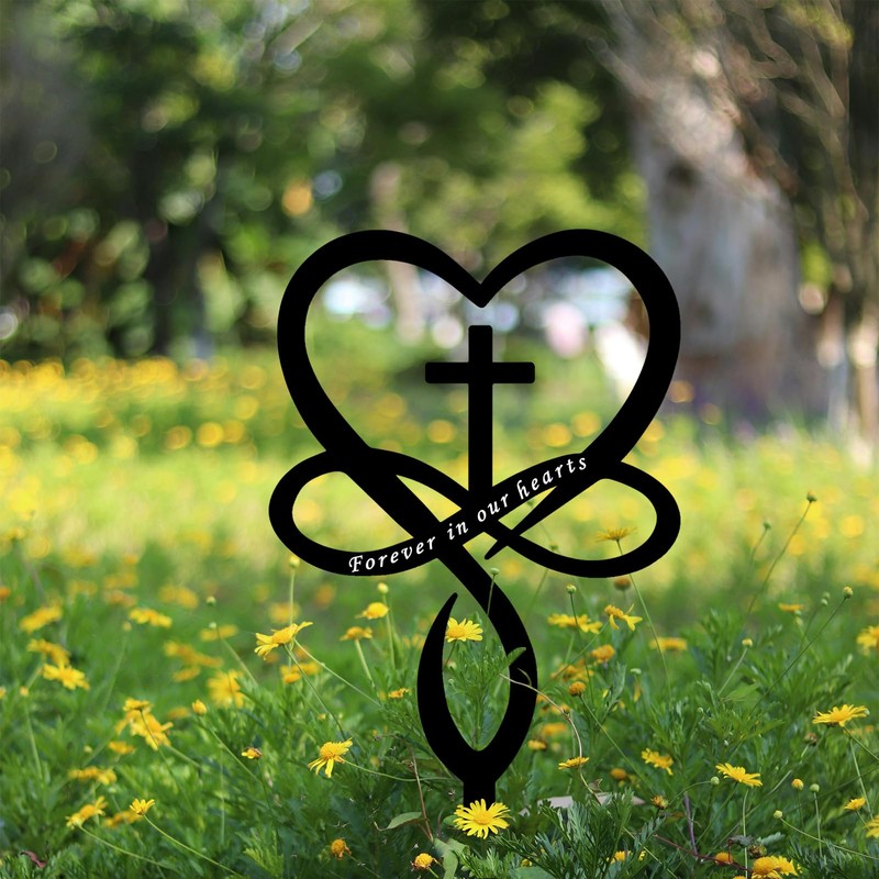 Infinity Heart Cross Grave Decorations, Black Cross