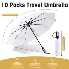 LEIFIDE 10 Pack Wedding Umbrellas Bulk Collapsible Umbrellas for Rain Compact Set Windproof Travel Umbrellas Folding and Portable Automatic Open Close for 1-2 People, Men and Women (White)