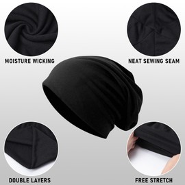 Fjquamitix 4 Pcs Slouch Beanie Hats for Women Men Soft Lightweight Winter Slouchy Beanie Hat Unisex Baggy Skull Caps for Workout (One Size, Black+Dark Grey+Light Grey+Navy)