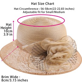 Women French Kentucky Sun-Hats Lace-Organza-Brim Derby Bowler-Straw-Hat Church Tea Party Fascinator-Hat for Ladies