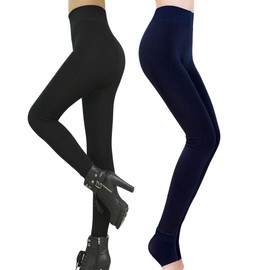 Romastory Winter Warm Women Elastic Leggings Pants Fleece Lined Thick Tights (L/XL,Black+Navy Pack)