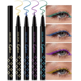 Glitter Colored Liquid Eyeliner, Shimmer Liquid Eyeliner Makeup Set, Purple Blue Gold Green Face Body Glitter Makeup Sparkling Eye Liner Pen, Waterproof Sparkle Metallic Shimmer Eyeliner (# 4PSC A)