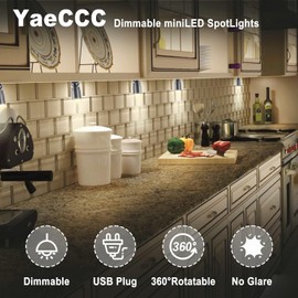 YaeCCC Dimmable LED Mini Spotlight Jewelry Showcase Display Lights Black Shell Surface Mount (Pack-4,Daylight 6400k)