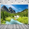CRTPOD Mountain Backdrop Blue Sky Trees Forest River Landscape Nature