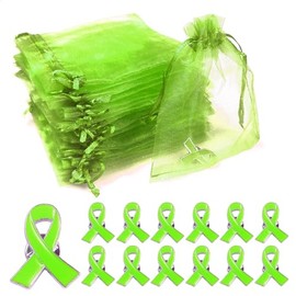 Lime Green Ribbon Pins with Organza Bags Non Hodgkins Lymphoma Awareness Products Lyme Disease Mental Health Awareness Pins