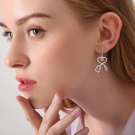 925 Sterling Silver Nurse Earrings Fish Hook Stethoscope Dangle Drop Earrings with Violet Purple June Birthstone Crystal Gift for Doctor Nurse RN Medical Student