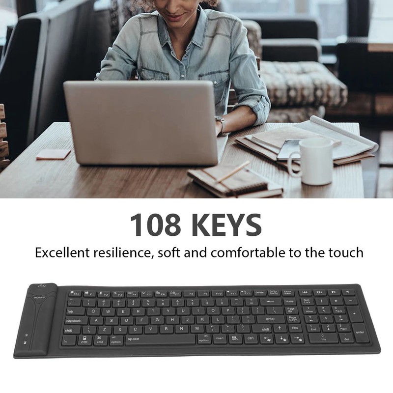 Foldable Silicone Keyboard 108 Keys Waterproof Full Sealing Design Mute