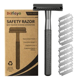 Double Edge Safety Razor for Men, Safety Razor with 10 Platinum Coated Safety Razor Blades, Single Blade Razors for Men & Women, Reusable Metal Razor for Men Shaving (Matte Black&polka dot)