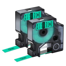 NineLeaf 2 Pack Compatible for Dymo D1 Label Maker Refills 45019 S0720590 1/2" 12mm Black on Green Label Tape Refill for LabelManager PnP 160 260P 210D 280 360D 420P 450 450D ColorPop Label Printers
