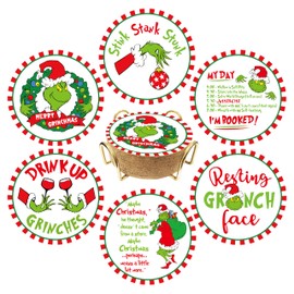 6 Pcs Funny Christmas Coasters with Metal Holder, Absorbent Ceramic Drink Coasters, Stink Stank Stunk Coffee Coasters, Cute Christmas Home Decorations, Novelty Xmas Gifts for Women Men (White)