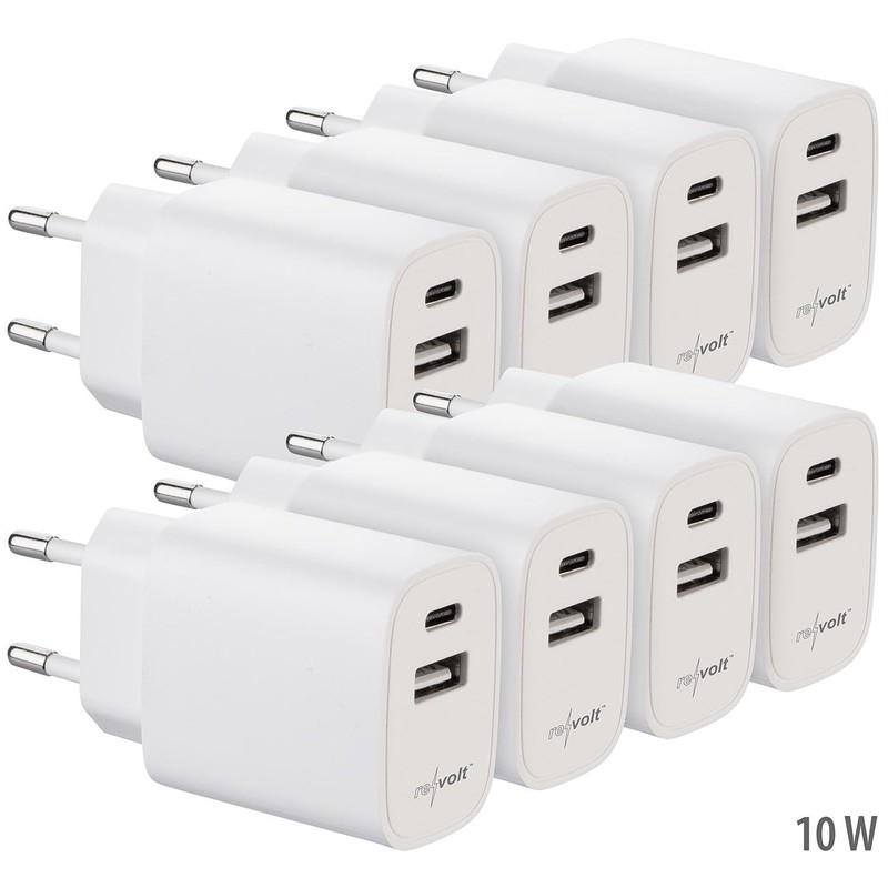 revolt Dual Charger: Set of 8 2-Port USB Power Supplies,
