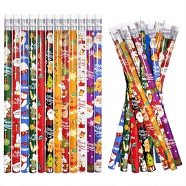 emzrivo 24 Pieces Christmas Pencils with Eraser Xmas Wood Pencils Snowman, Santa and Elk Pencil Assorted Christmas Stationery Pencil Christmas Party Supplies, 12 Styles(24)
