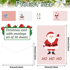 Christmas Cards with Envelope Set, 30 Pieces A6 Christmas Cards Set, Folding Cards Christmas Greeting Cards, Christmas Cards, Various Designs, for the Family, Best Christmas Greetings