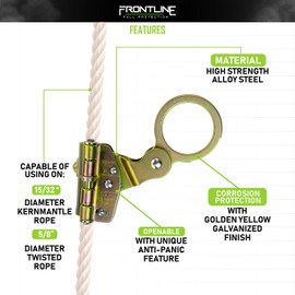 Frontline RGSS58 Self-tracking Rope Grab for 5/8" Lifeline Rope |OSHA & ANSI Compliant Rope Grab | Durable, Rugged & Compact | Fall Protection Safety Rope Grab