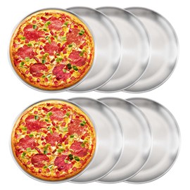 YEUIKERR 8 Pieces Pizza Pan 12 inch Stainless Steel Pizza Pan for Oven, Round Baking Pizza Tray, Heavy Duty Pizza Serving Tray, Pizza Baking Sheets for Home Kitchen Restaurant