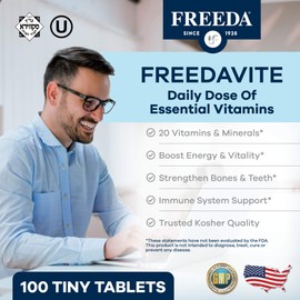 Freedavite Tiny Tablet - Moderate Multivitamin for Men and Women - Vitamin A, C, D, E, B1, B2, B6, B12, Biotin, Calcium, Zinc, Iron, Magnesium, Manganese, Copper, Selenium, Iodine - 100 Count