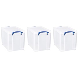 Really Useful Box 19 Liter Plastic Stackable Storage Container w/Snap Lid & Built-In Clip Lock Handles for Home & Office Organization, Clear (3 Pack)