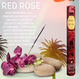 HEM Incense sticks | Pack of 6 | with SAMASIA incense stick holder for Aromatherapy, Incense Spa, Yoga, Meditation, Healing, Spirituality and Relaxation (Red Rose)