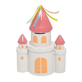 Kate & Milo Ceramic Castle Bank, Newborn Keepsake Gift, Money Piggy Bank for Kids, Baby Girl Nursery Décor, Princess Fairytale Castle