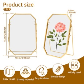 2 Pcs Glass Pressed Flower Frame Elegant Floating Picture Frame for Pressed Flowers Tabletop Display Home or Wedding Decoration
