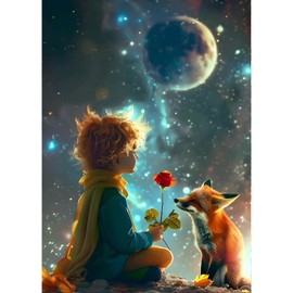 QINRUBB DIY Space Diamond Painting Adults, 5D Prince Diamond Painting Pictures Beginner, Fox Round Full Drill Diamond Painting Embroidery Cross Stitch Gifts Home Wall Decor 30 x 40 cm