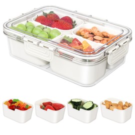 JINZORE Small Snackle Box Container, Divided Serving Tray with Lid, 4 Compartment Snack Box Container for Candy, Fruits, Charcuterie, Travel & Parties, BPA-Free