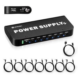 Vangoa Rechargeable Guitar Pedal Power Supply Built-in 4600mAh Battery with LED Indicator 7 Outputs DC 9V (300mA, 100mA), 5V/1A USB Port, Portable Guitar Pedal Power Supply, Black, PS-01
