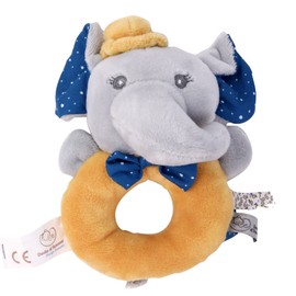 DODO D'AMOUR - Set of square cuddly toy and rattle - elephant - 027191 - mustard - fleece - birth - plush toy - baby - soothing - soft - washable - 29 cm x 22 cm - from 0 months