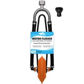 Seaworks Dual Feed Muff Style Heavy Duty Steel Boat Motor Flusher | Use for Antifreeze Winterization or Common Water Flush | 5/8 Inch Standard Garden Hose Connection (Orange)
