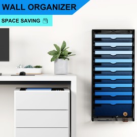 GDINDINFAN Hanging Wall File Organizer 10 Tier Wall Mounted File Holder Document Wall Organizer Magazine Organization for Office Home, Black
