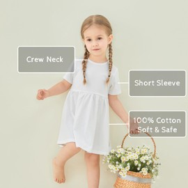pureborn Baby Girls Cotton Dress Short Sleeve Swing Dress Toddler Casual Summer Dresses 18-24 Months White
