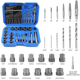 QWORK 26-Piece Bolt Extractor & Screw Extractor Set with Cobalt Drill Bits, Bolt Nut Removers, and Socket Adapter