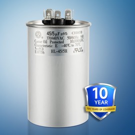 QYCKFIXR 45+5 uF 45/5 MFD ±6% 370V/440VAC CBB65 Dual Run Circular Start Capacitor for Heat Pump Air Conditioner，Ten Years of Coverage