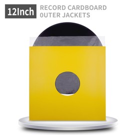 sdroceRyaM 10 Pack Paper Vinyl Record Jackets 33 RPM Record Outer Sleeves 12 Inch Protection Paper Album Covers with Hole for Singles Vinyl Records, Yellow