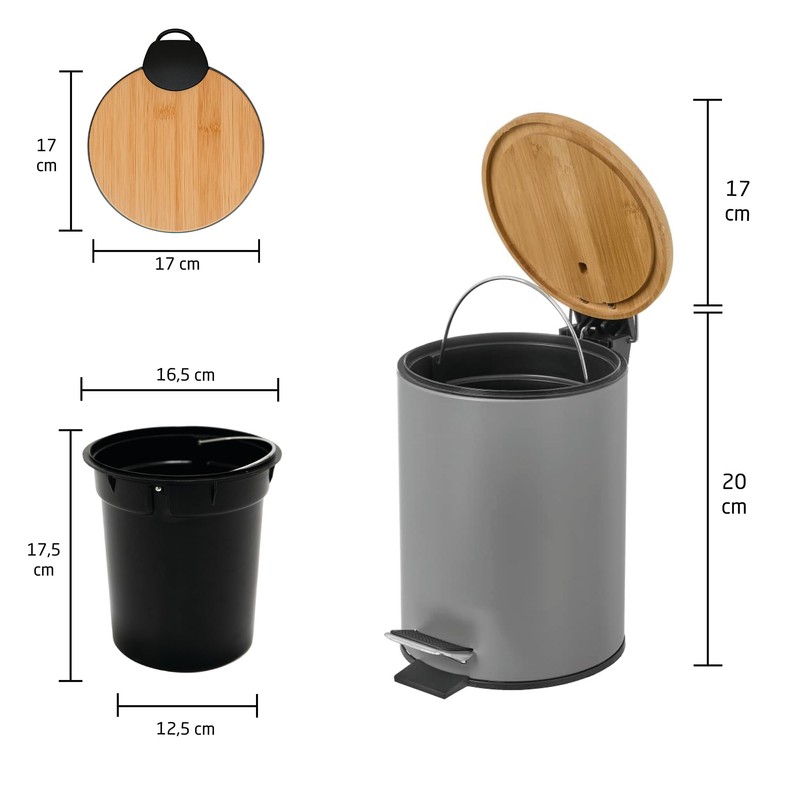 Amig - 3L Bathroom Pedal Bin Mod. Naturline - Grey