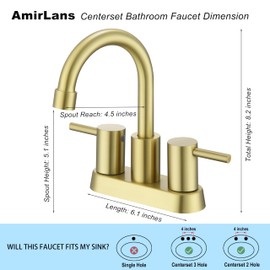 AmirLans Brushed Gold Bathroom Faucet 2 Hole, 2 Handle 4 Inch Centerset Stainless Steel Bathroom Sink Faucet with Pop up Drain and Supply Lines, Gold Bathroom Faucet for Sink 2 Hole