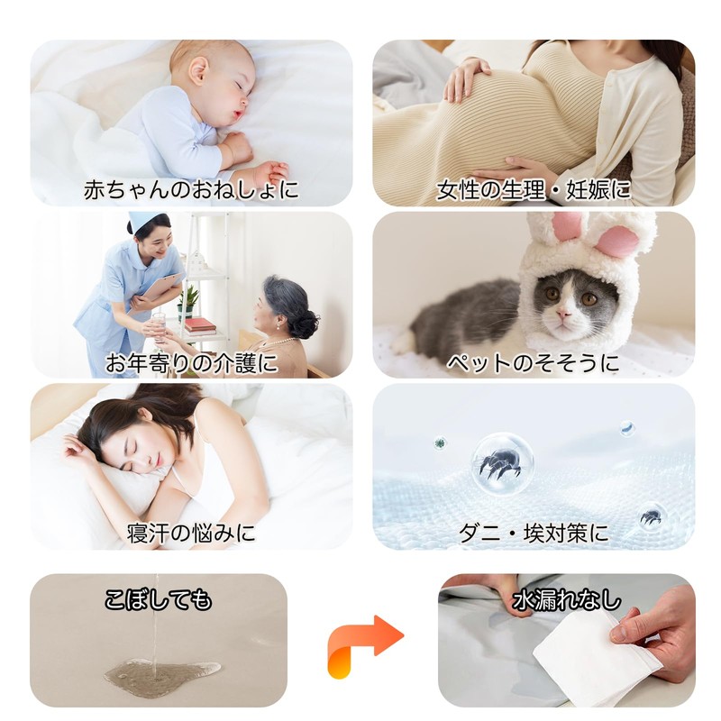PRETYDAY Fitted Sheet, Waterproof Sheet, High Density Fabric, Mattress Cover,