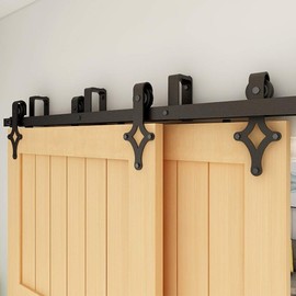 TSMST 6FT Bypass Sliding Barn Door Hardware Kit, Large Size Heavy Duty Sturdy Barn Door Track - Indoor & Outdoor - Diamond Style