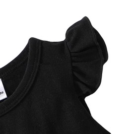 SOBOWO Newborn Infant Baby Girl Romper Dress Tutu Ruffle Long Sleeve Tulle Solid Onsies Dresses Fall Outfits with Headband(3-6 Months, Black Short Sleeve)